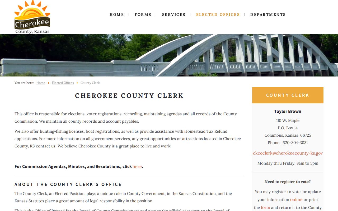 Cherokee County Clerk page separate from court docket clerk